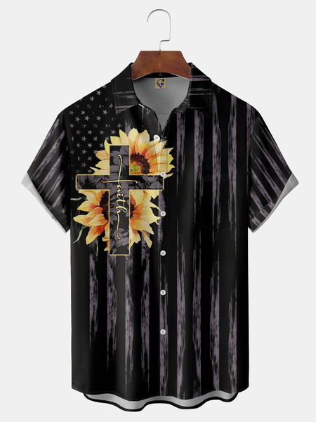 

Cross Chest Pocket Short Sleeve Casual Shirt, Black, Men Shirts