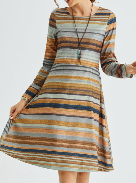 

Brown Casual Vintage Ombre/Tie-Dye Long Sleeve A-Line Knitting Dress, Mini Dresses