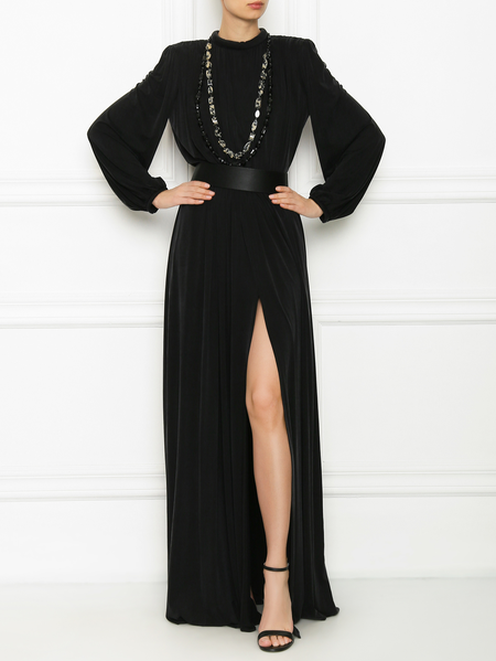 Elegant Plain Knitted Dress & Party Dress, Black, Maxi Dresses