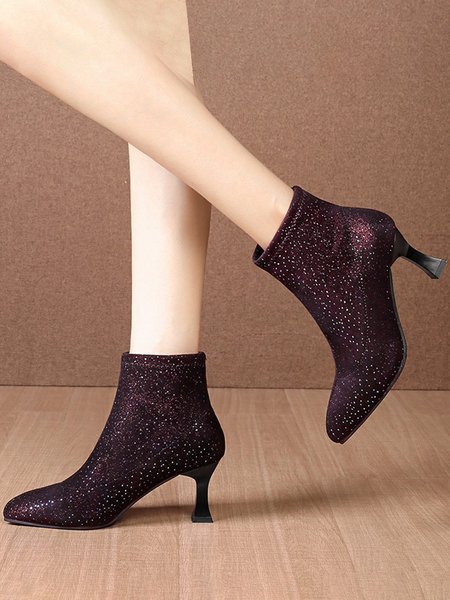 

Gorgeous Rhinestone High Elastic High Heel Booties, Wine red, Boots