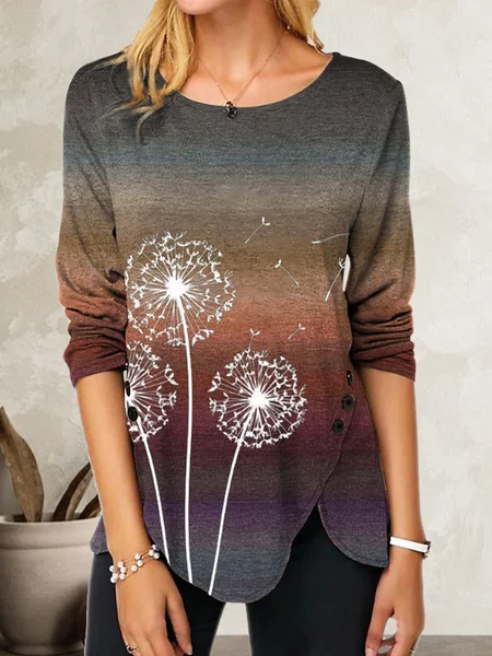 

Crew Neck Casual Regular Fit Gradient T-Shirt, Brown, T-Shirts