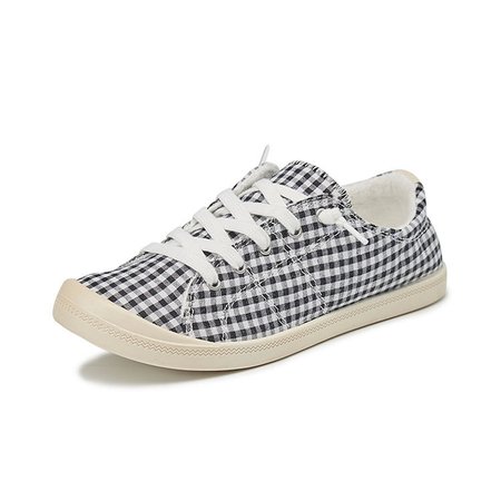 

Plaid Graphic-Print Denim Lace-Up Canvas Flats, Color1, Sneakers