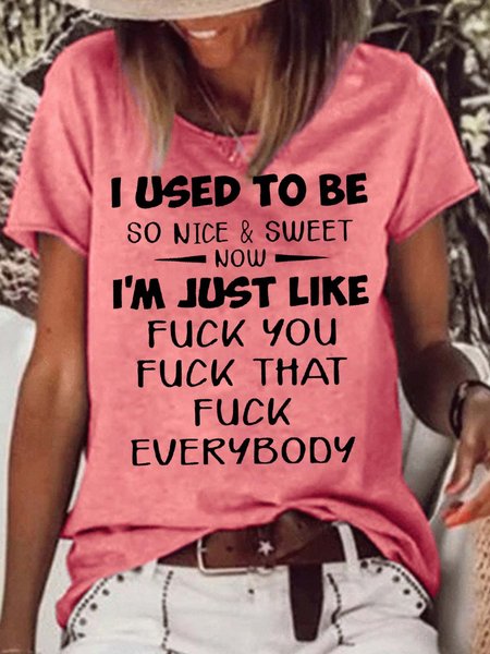 

Women's Funny Letter Casual Crew Neck T-Shirt, Red, T-shirts