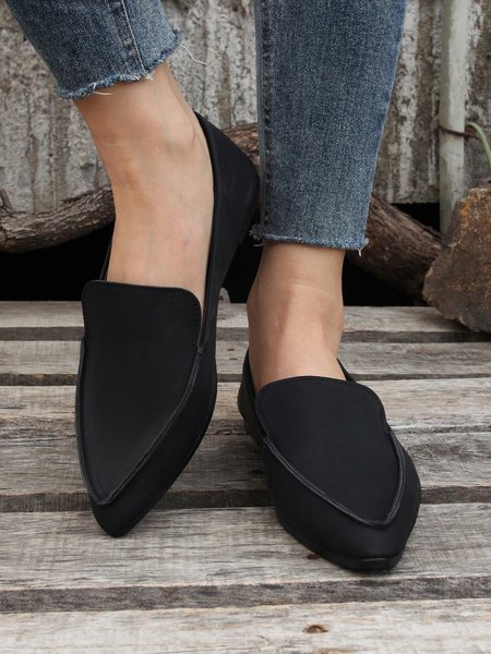 

Simple PPlain Color Pointed Toe Flat Loafers, Black, Flats