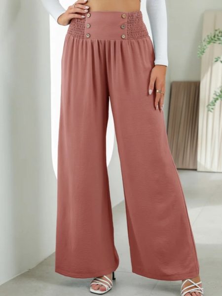 

Button Detail Shirred Waist Pants, Coral, Pants