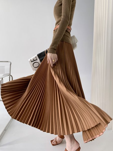 

Elegant Regular Fit Plain Skirt, Brown, Skirts