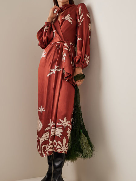 

Floral Satin Elegant Dress & Party Dress, Red, Maxi Dresses