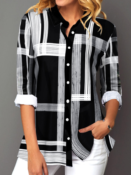 

Plaid Casual Blouse, Black-white, Shirts & Blouses