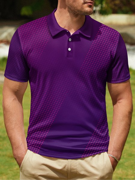 

Gradient Polka Dots Button Short Sleeve Polo Shirt, Purple, Polo Shirts