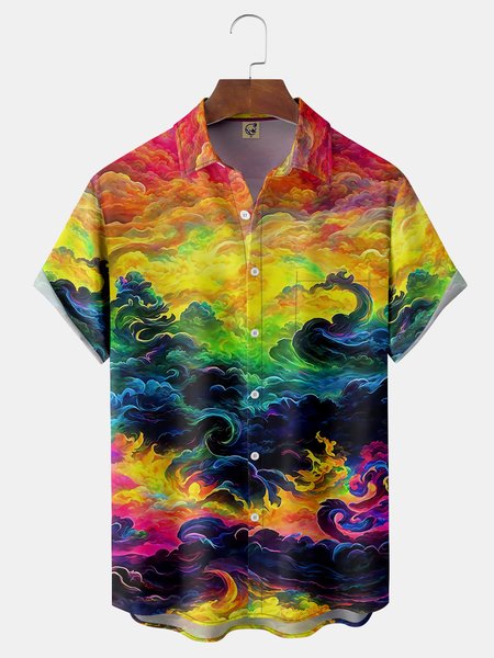

Ukiyoe Chest Pocket Short Sleeve Casual Shirt, Yellow, Men Shirts