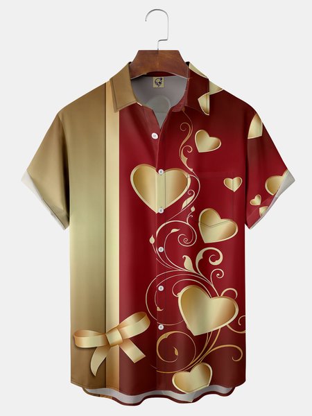 

St Valentine‘s Day Heart Chest Pocket Short Sleeve Shirt, Red, Short Sleeve Shirts