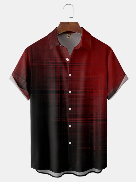 

Geometric Contrast Chest Pocket Short Sleeve Shirt, Red, Men Shirts
