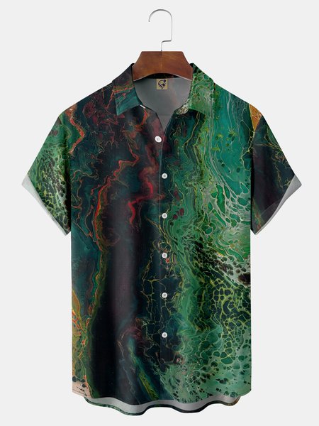 

Abstract Fluid Acrylic Chest Pocket Short Sleeve Casual Shirt, Green, Men Shirts