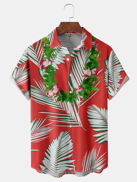 

Floral Chest Pocket Short Sleeve Hawaiian Shirt, Red, Men Shirts