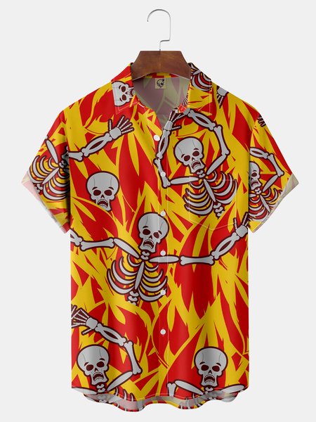 

Contrast Skull Chest Pocket Short Sleeve Shirt, Yellow, Men Shirts