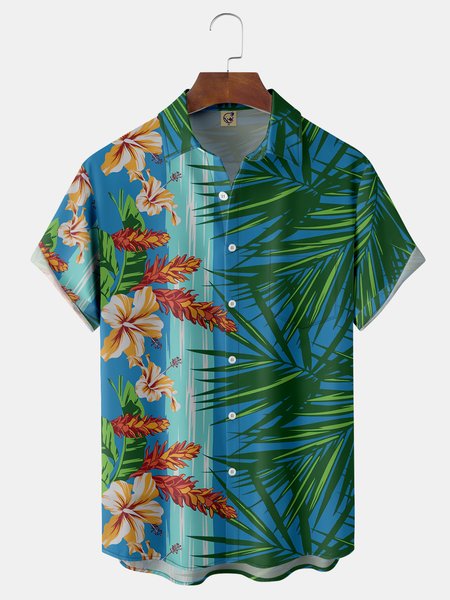 

Floral Chest Pocket Short Sleeve Hawaiian Shirt, Green, Men Shirts