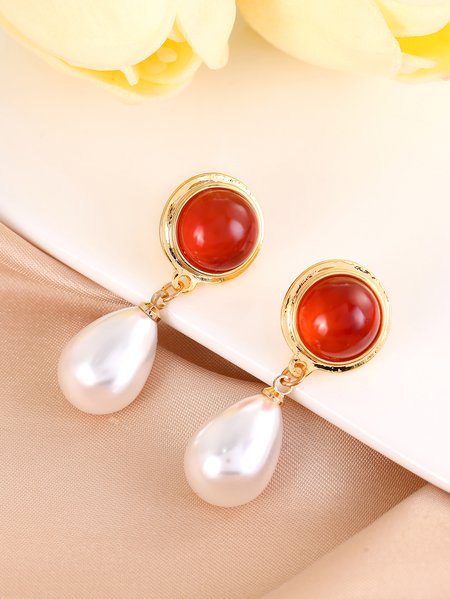 

Casual Red Crystal Pearl Earrings Holiday Everyday Versatile Jewelry, Earrings
