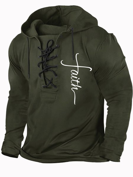 

Men's Faith The Religious Cross Graphic Print Regular Fit Hoodie Text Letters Casual Sweatshirt, Dark green, Hoodies&Sweatshirts
