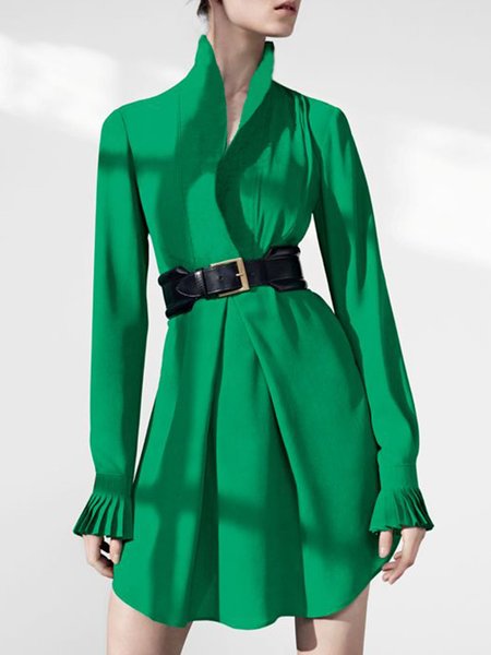 

Urban Plain Stand Collar Long Sleeve Dress, Green, Mini Dresses