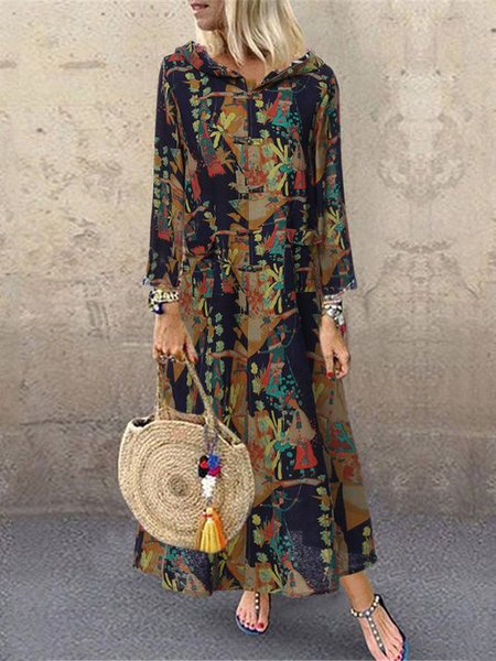 

Hoodie Casual Color Block Regular Fit Dress, Yellow, Maxi Dresses