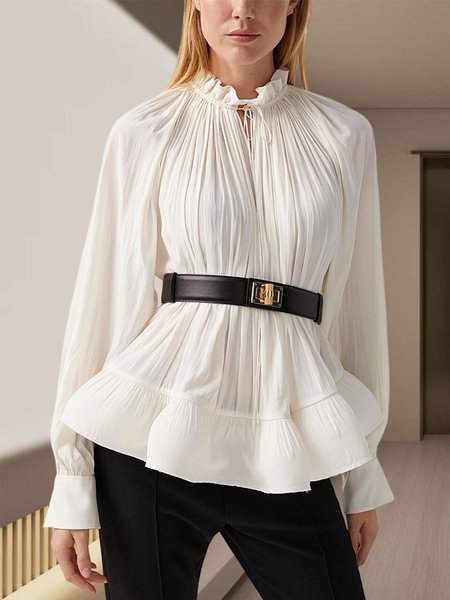 

Elegant Plain V Neck Regular Fit Blouse, White, Blouses and Shirts