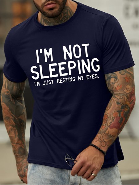 

Men's I Am Not Sleeping I Am Just Resting My Eyes Funny Graphic Print Loose Cotton Casual Text Letters T-Shirt, Purplish blue, T-shirts