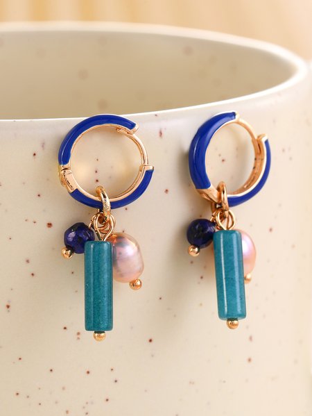 Casual Beaded Natural Stone Earrings Everyday Commuting Jewelry, Blue, Earrings