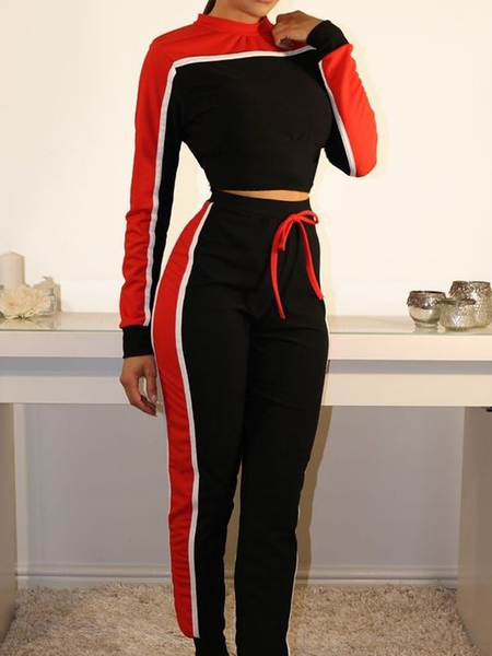 

High Elasticity Regular Fit Crew Neck Long sleeve Casual Sweatshirt, Black-red, Hoodies and Sweatshirts