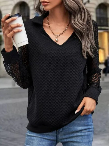 

Loose Plain Lace Casual Sweatshirt, Black, Sweatshirts & Hoodies