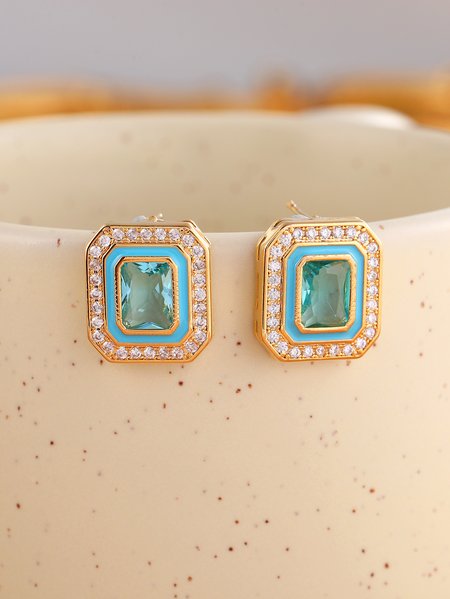 

Casual Elegant Green Gemstone All Over Diamond Geometric Stud Earrings Everyday Holiday Party Wedding Jewelry, Blue, Earrings