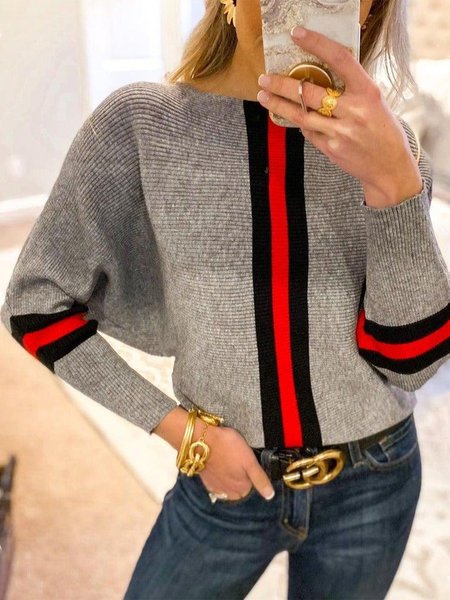 

Long sleeve Casual Crew Neck Loose Sweater, Gray, Pullovers