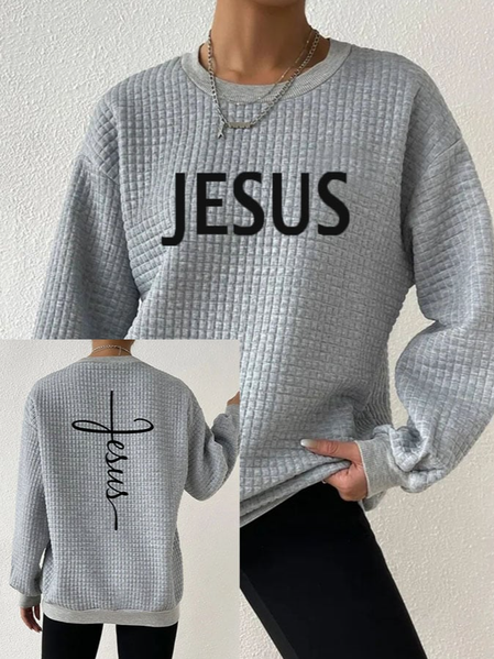 

Casual Loose Text Letters Crew Neck Sweatshirt, Gray, Sweatshirts & Hoodies