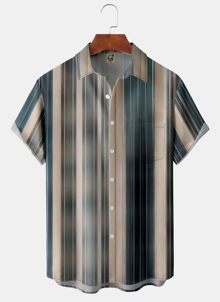 

Abstract Striped Chest Pockets Short Sleeve Casual Shirts, Green, Men Shirts