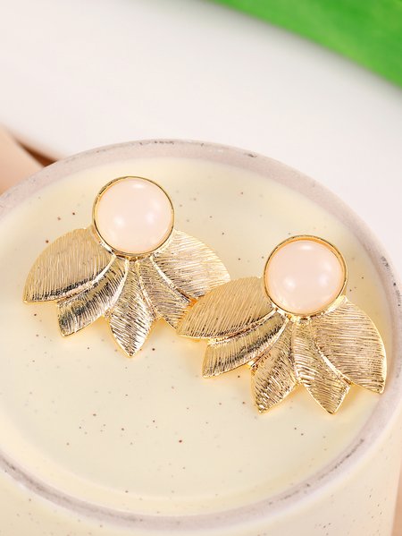 

Boho Opal Moonstone Leaf Pattern Earrings Vacation Beach Jewelry, Golden, Earrings