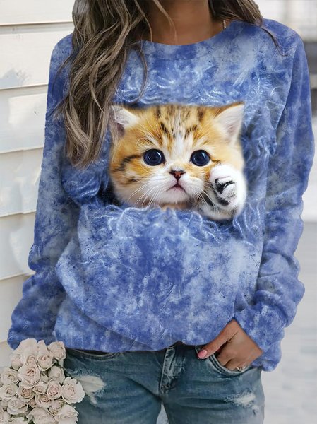 

Crew Neck Cotton-Blend Casual Sweatshirt, Blue, Sweatshirts & Hoodies