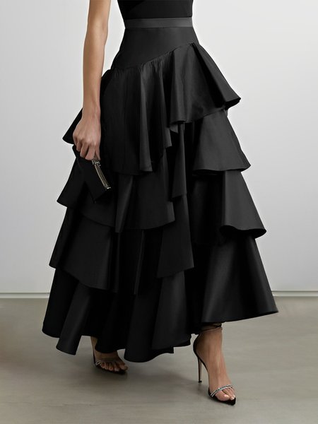 

Elegant Regular Fit Plain Maxi Skirt, Black, Skirts