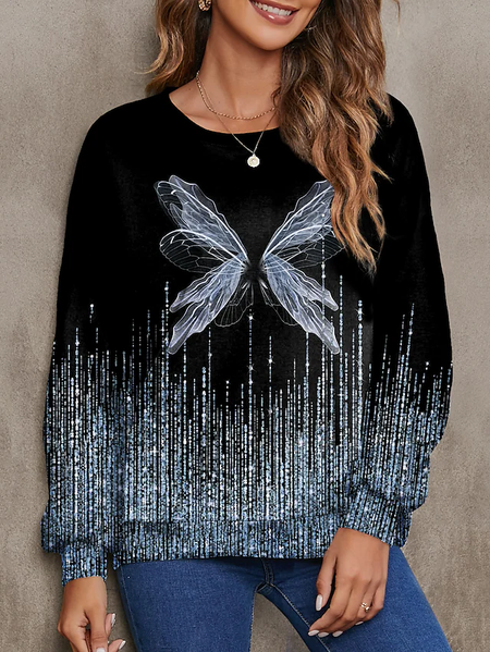

Crew Neck Butterfly Casual Sweatshirt, Blue, Hoodies & Sweatshirts