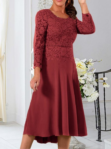 

Elegant Regular Fit Crew Neck Dress, Red, Dresses