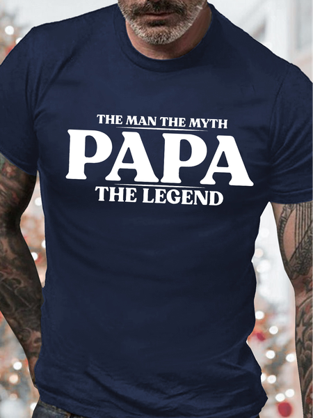 

Men's The Man The Myth Papa The Legend Funny Graphic Print Loose Crew Neck Casual Text Letters Cotton T-Shirt, Purplish blue, T-shirts