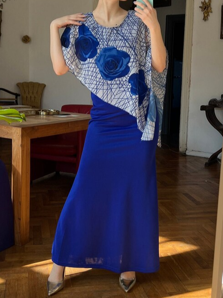 

Crew Neck Floral Dress, Blue, Dresses