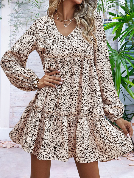 

Casual Leopard V Neck Regular Fit Dress, Multicolor, Dresses