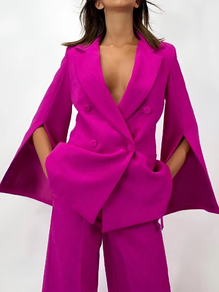 

Shawl Collar Urban Plain Long Sleeve Blazer, Rose red, Blazers