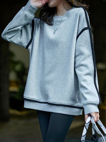 

Loose Color Block Crew Neck Casual Sweatshirt, Gray, Hoodies and Sweatshirts