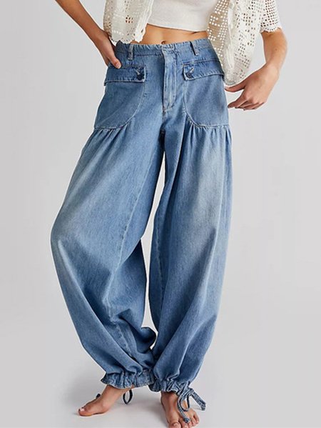 

Loose Washing Process Casual Denim Jeans, Blue, Jeans