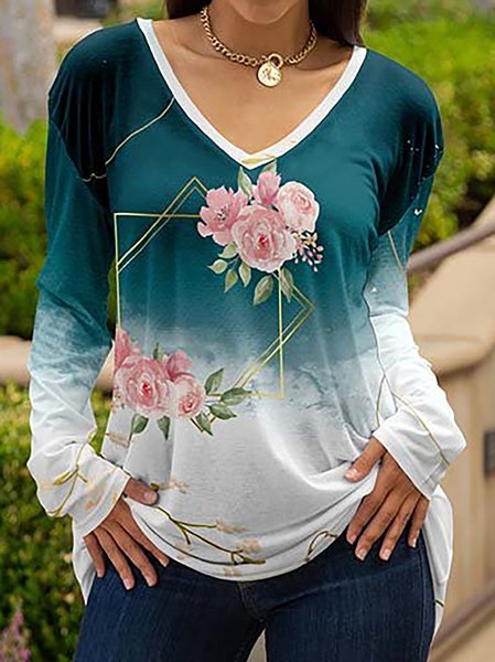 

Casual V Neck Geometric Regular Fit T-Shirt, Green, T-Shirts
