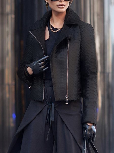

Lapel Collar Regular Fit Elegant Plain Long Sleeve Jacket, Black, Jackets