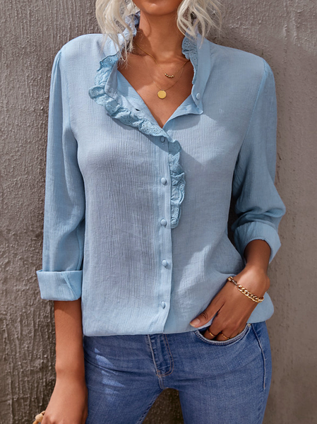 

Plain Regular Fit Crew Neck Casual Blouse, Blue, Shirts & Blouses