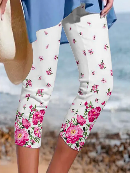

Floral Boho Color Block Leggings, Pink, Leggings