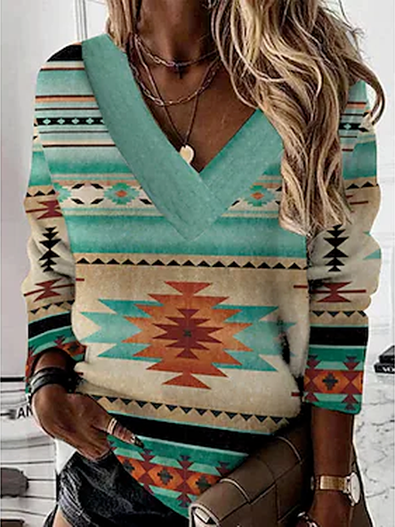 

V Neck Casual Regular Fit Ethnic Top, Multicolor, Shirts & Blouses