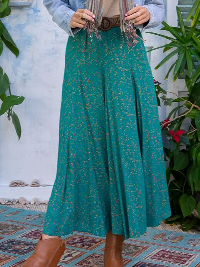 

Loose Casual Floral Skirt, Green, Skirts